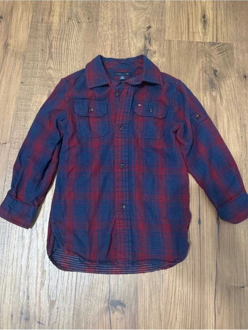 Boys Red and Blue Plaid Tommy Hilfiger Button-Up Shirt size XS